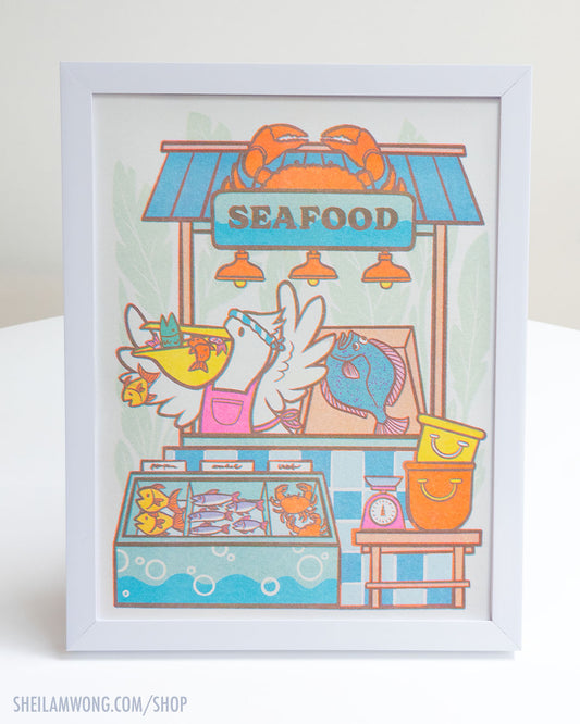 Seafood Vendor - Riso Print