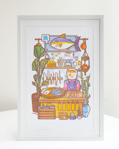 Fish Vendor - Riso Print