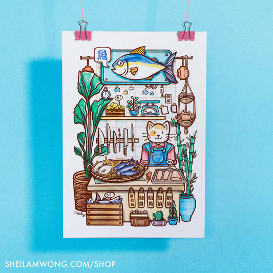 Fish Vendor - Color Art Print
